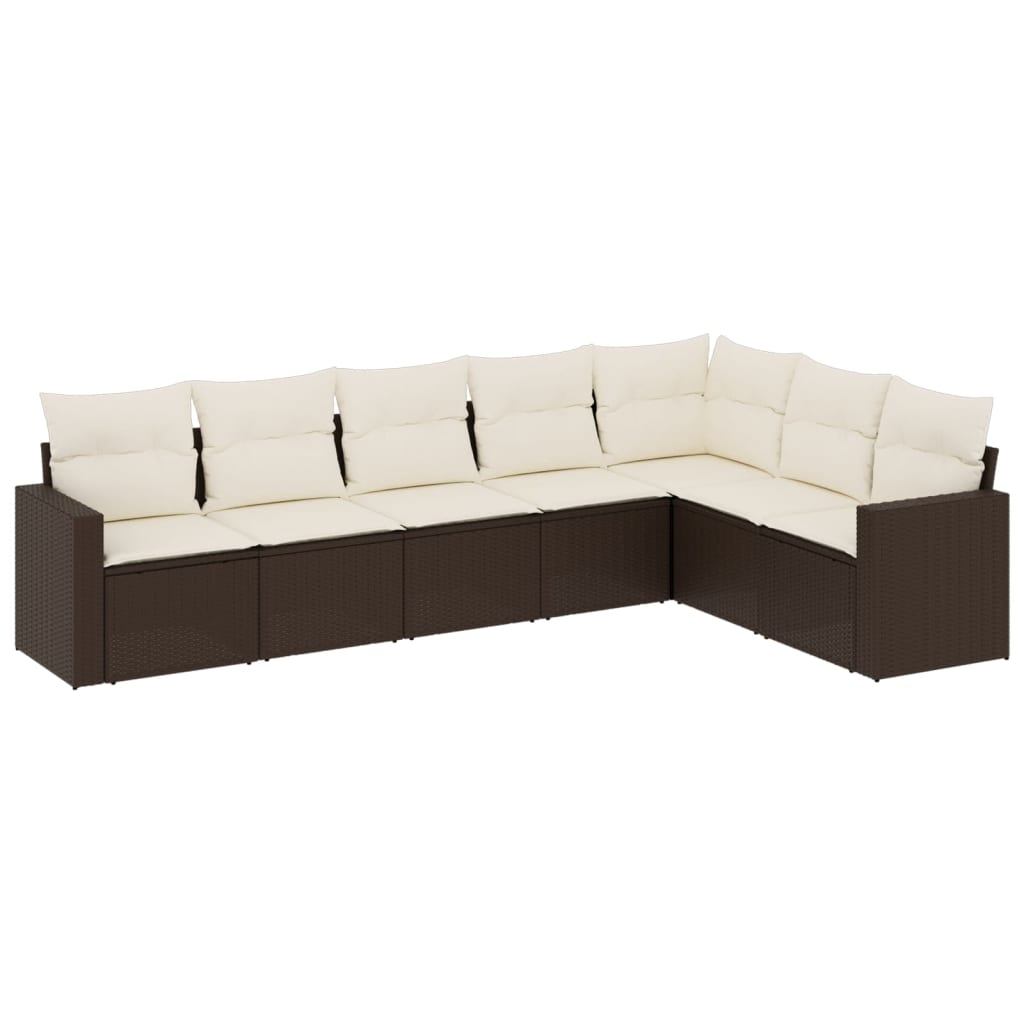 7-delige Loungeset met kussens poly rattan bruin is nu te koop bij PeponiXL, paradijselijk wonen!