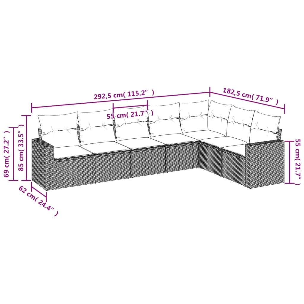 7-delige Loungeset met kussens poly rattan bruin is nu te koop bij PeponiXL, paradijselijk wonen!