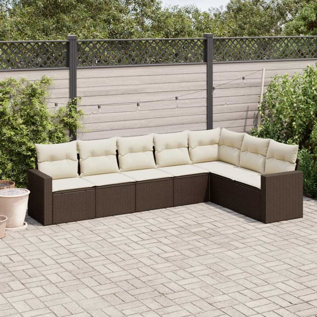 7-delige Loungeset met kussens poly rattan bruin is nu te koop bij PeponiXL, paradijselijk wonen!