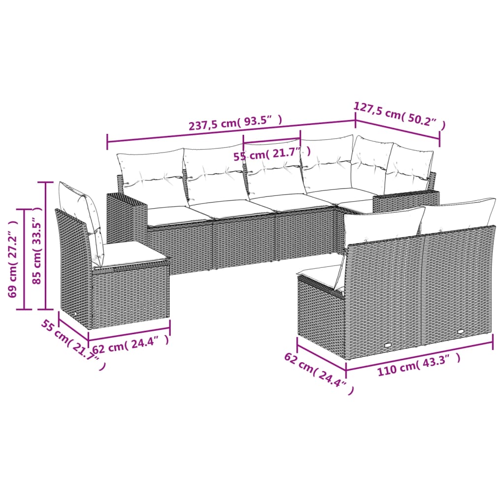 8-delige Loungeset met kussens poly rattan bruin is nu te koop bij PeponiXL, paradijselijk wonen!