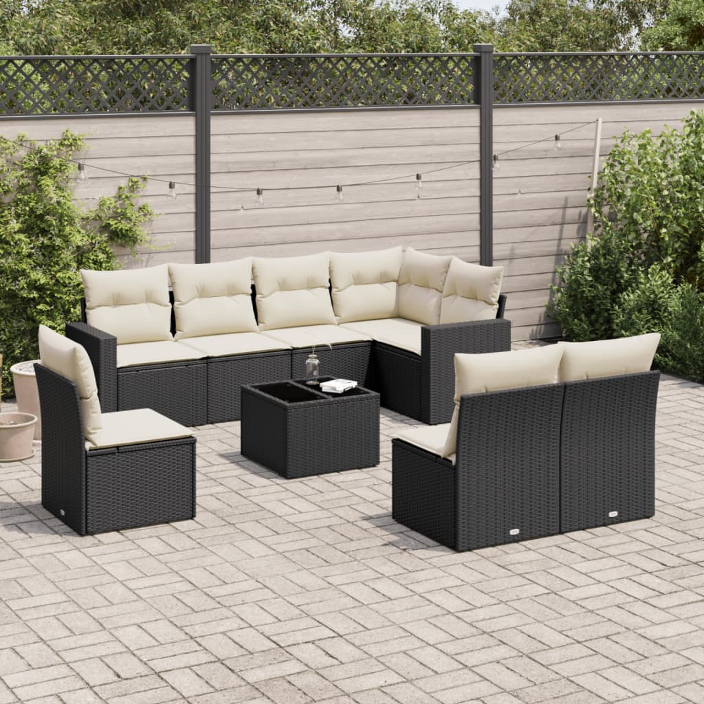 9-delige Loungeset met kussens poly rattan zwart is nu te koop bij PeponiXL, paradijselijk wonen!