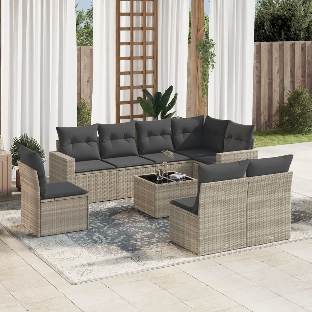 9-delige Loungeset met kussens poly rattan lichtgrijs is nu te koop bij PeponiXL, paradijselijk wonen!
