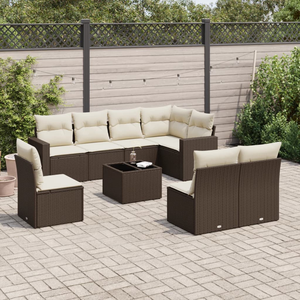 9-delige Loungeset met kussens poly rattan bruin is nu te koop bij PeponiXL, paradijselijk wonen!