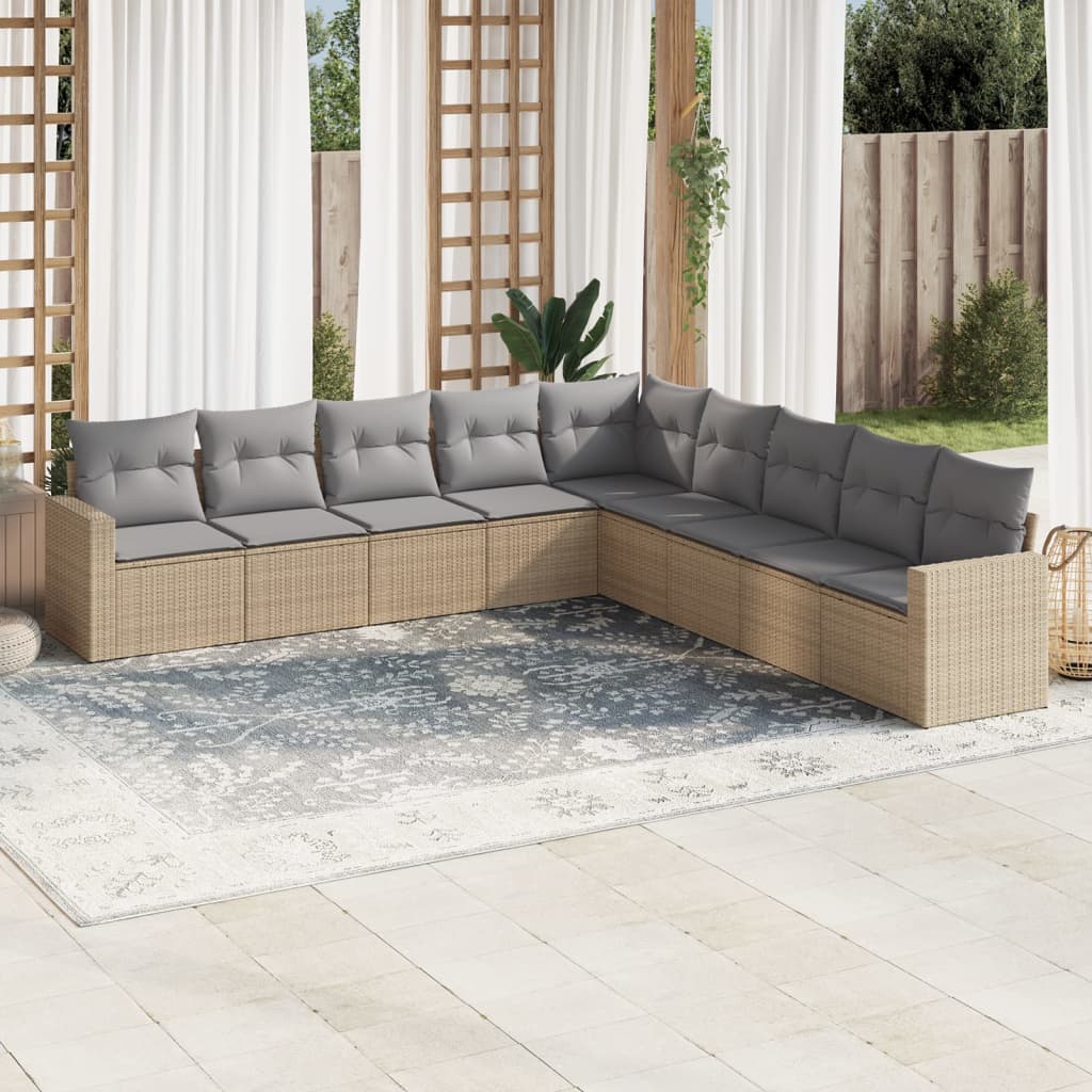 9-delige Loungeset met kussens poly rattan beige is nu te koop bij PeponiXL, paradijselijk wonen!