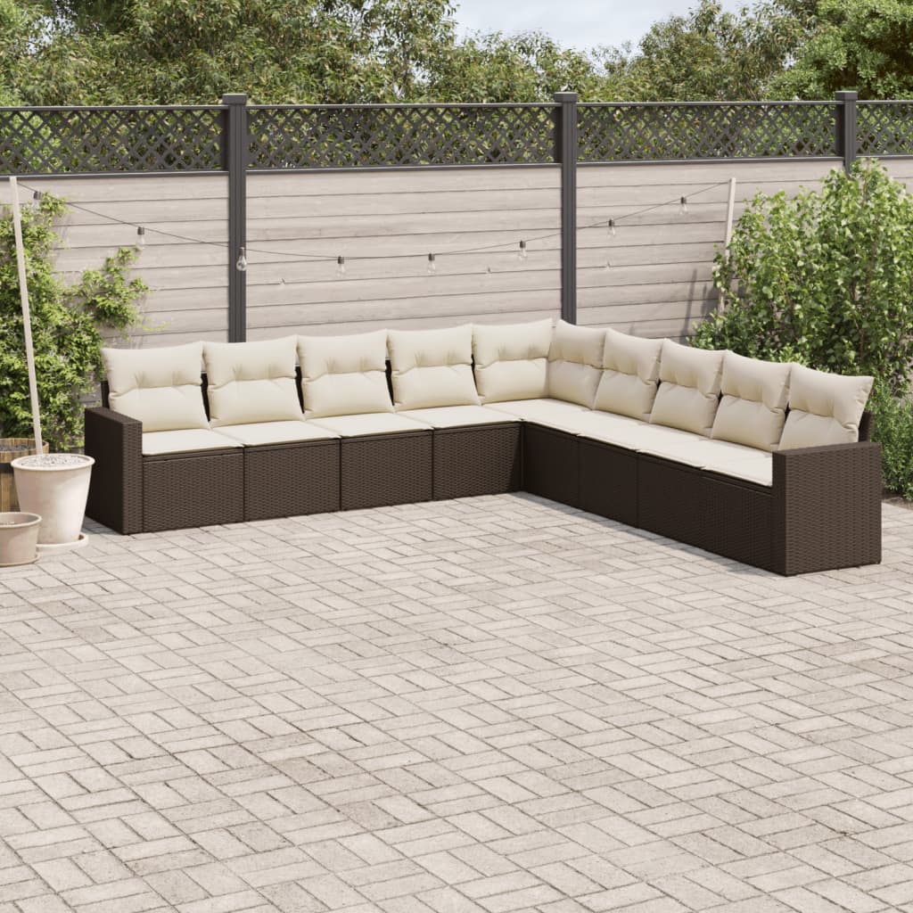 9-delige Loungeset met kussens poly rattan bruin is nu te koop bij PeponiXL, paradijselijk wonen!