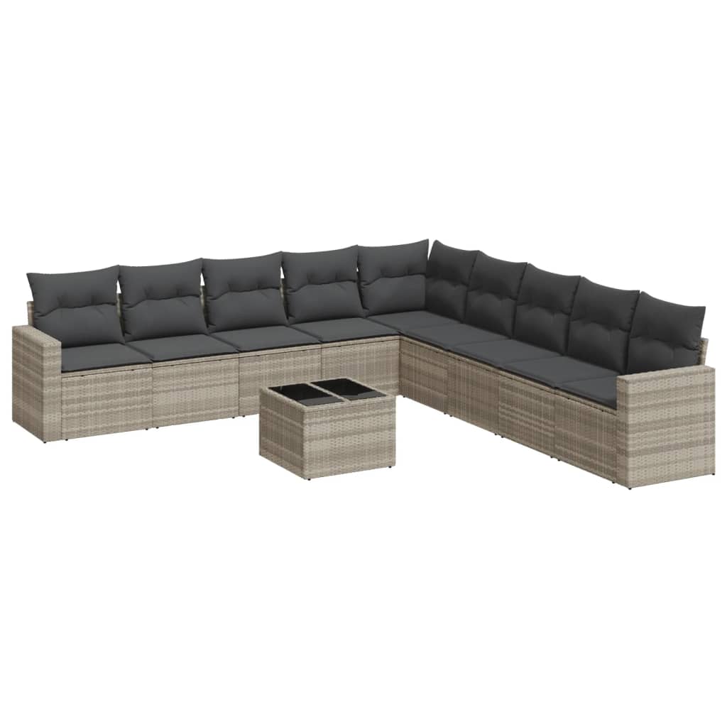 10-delige Loungeset met kussens poly rattan lichtgrijs is nu te koop bij PeponiXL, paradijselijk wonen!