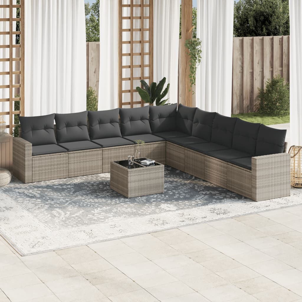 10-delige Loungeset met kussens poly rattan lichtgrijs is nu te koop bij PeponiXL, paradijselijk wonen!