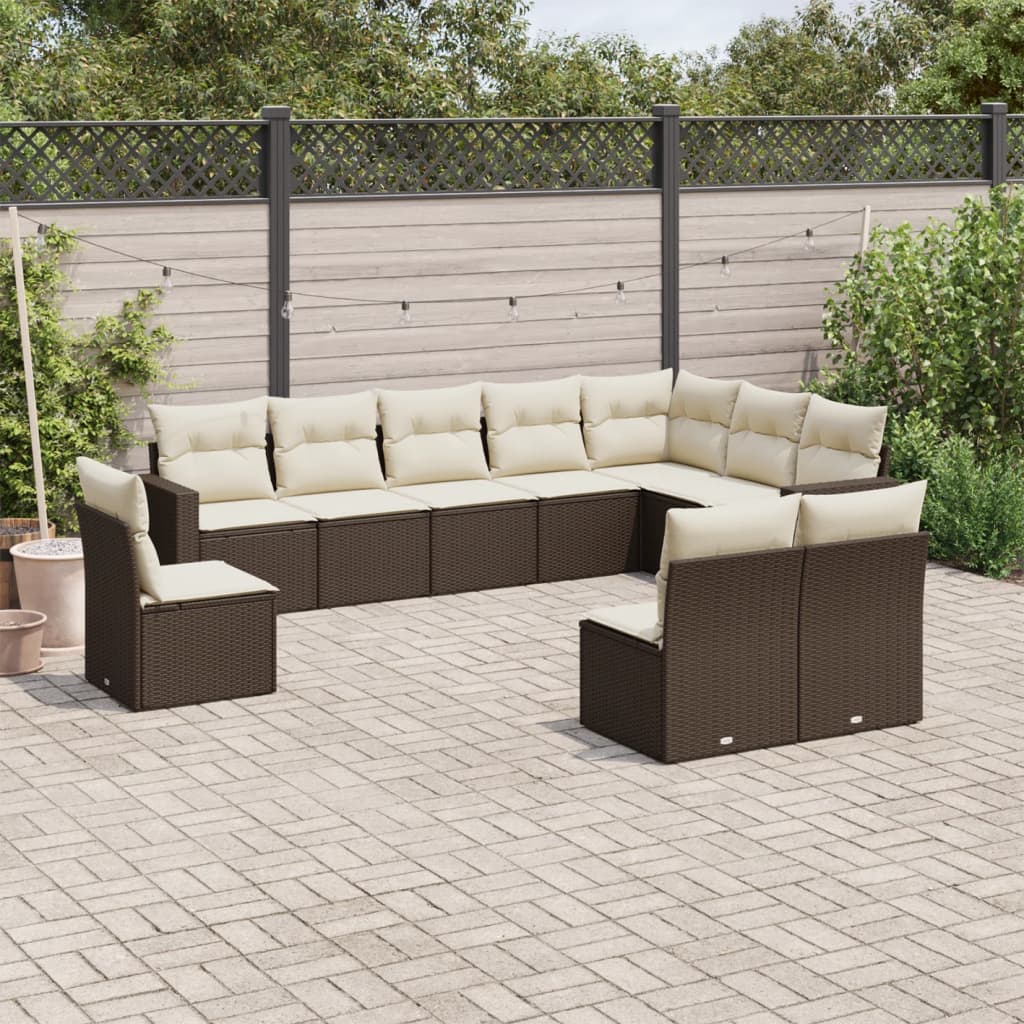 10-delige Loungeset met kussens poly rattan bruin is nu te koop bij PeponiXL, paradijselijk wonen!