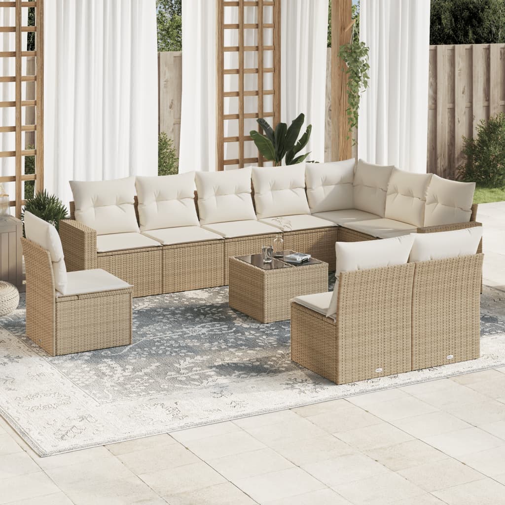 11-delige Tuinset met kussens poly rattan beige is nu te koop bij PeponiXL, paradijselijk wonen!