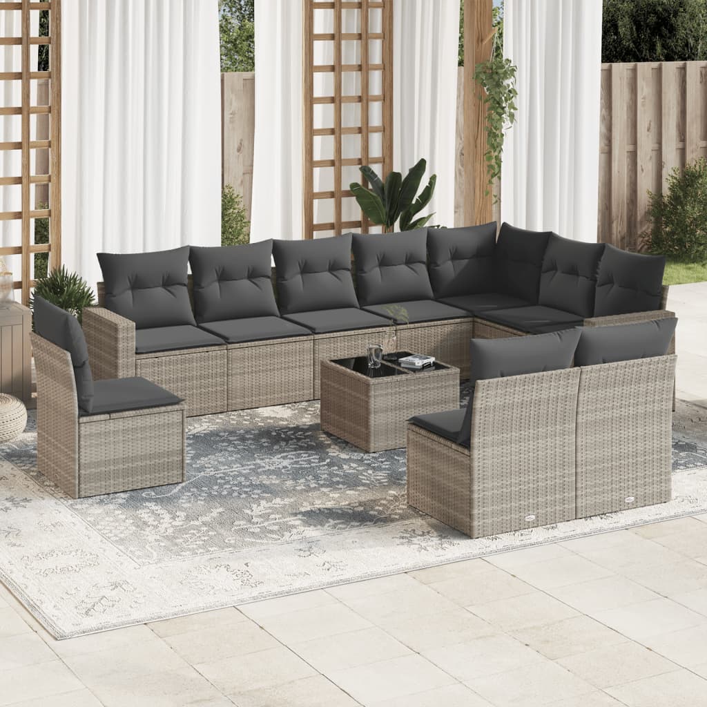 11-delige Loungeset met kussens poly rattan lichtgrijs is nu te koop bij PeponiXL, paradijselijk wonen!