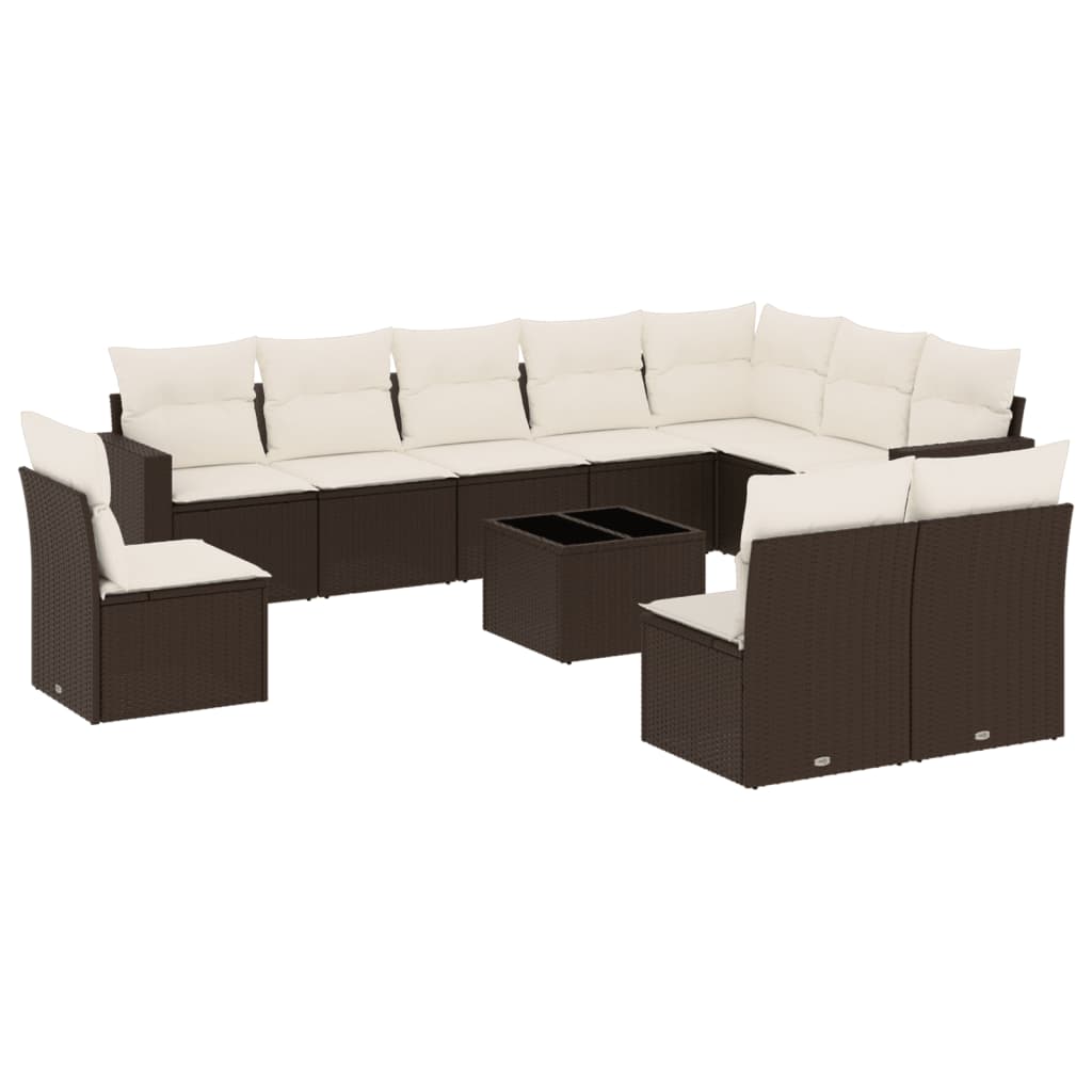11-delige Loungeset met kussens poly rattan bruin is nu te koop bij PeponiXL, paradijselijk wonen!