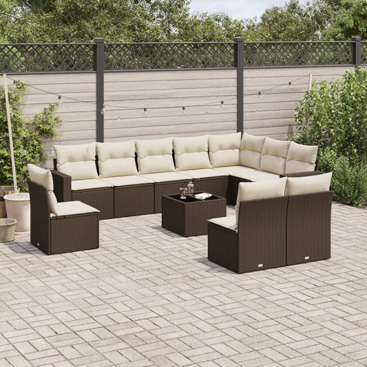 11-delige Loungeset met kussens poly rattan bruin is nu te koop bij PeponiXL, paradijselijk wonen!