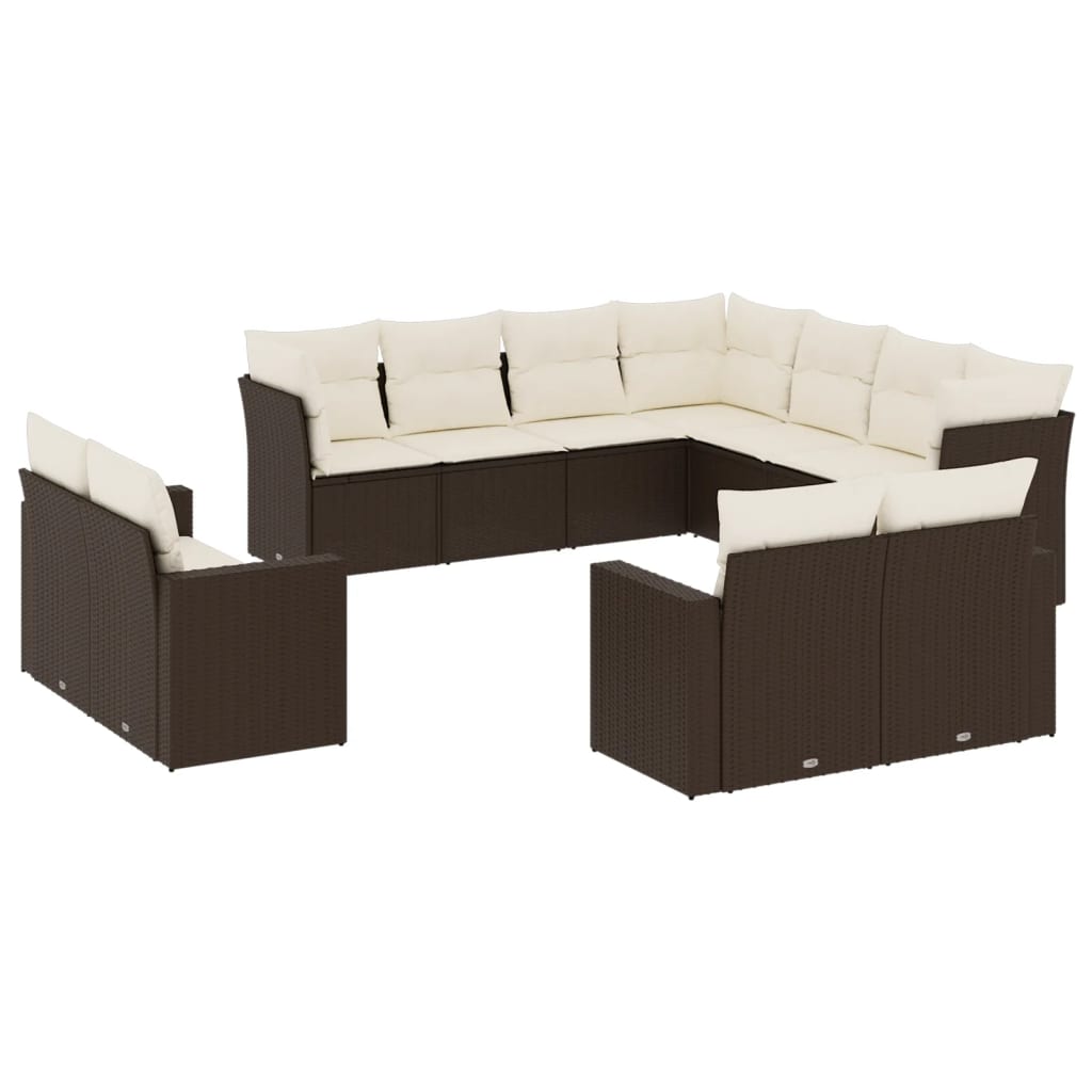 11-delige Loungeset met kussens poly rattan bruin is nu te koop bij PeponiXL, paradijselijk wonen!