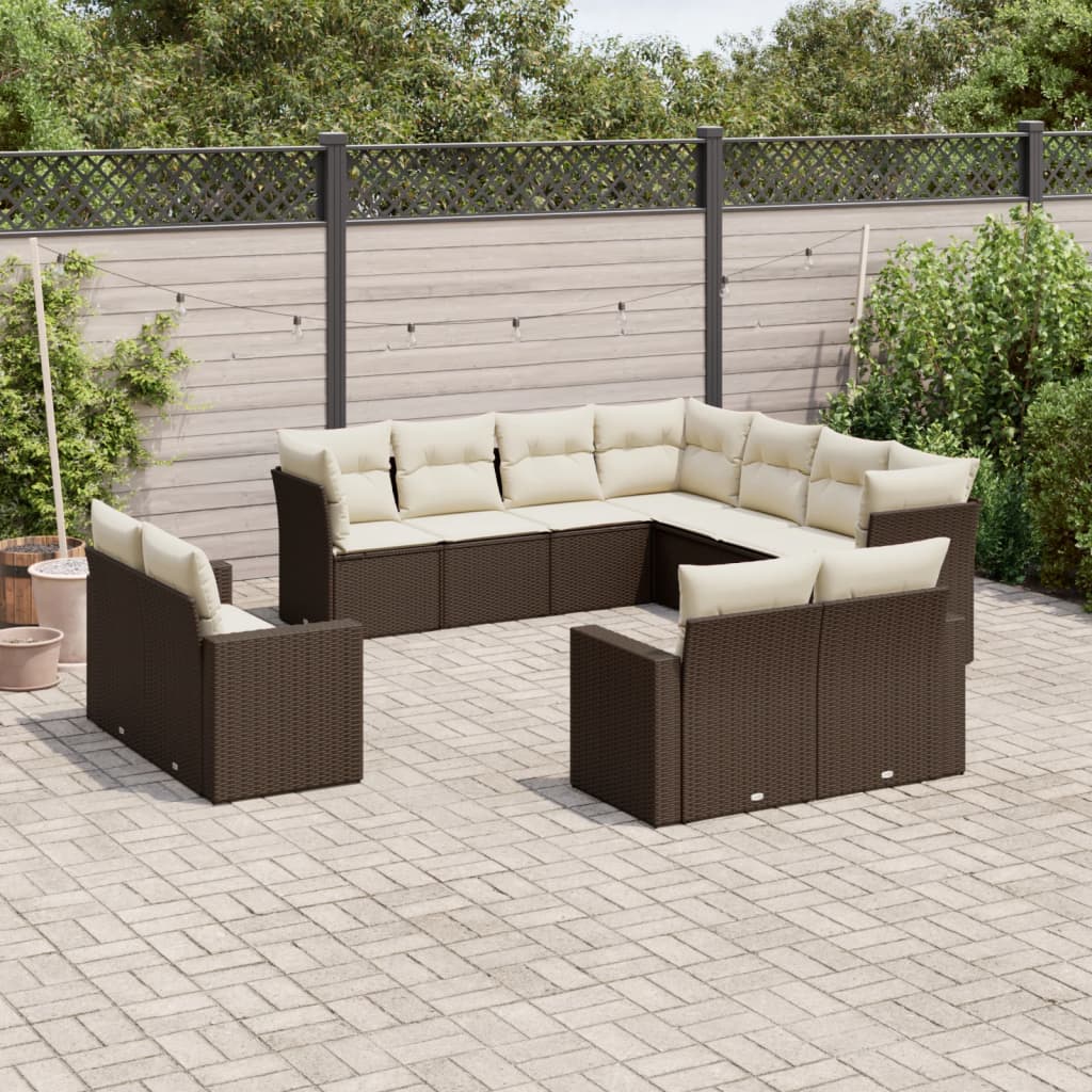 11-delige Loungeset met kussens poly rattan bruin is nu te koop bij PeponiXL, paradijselijk wonen!