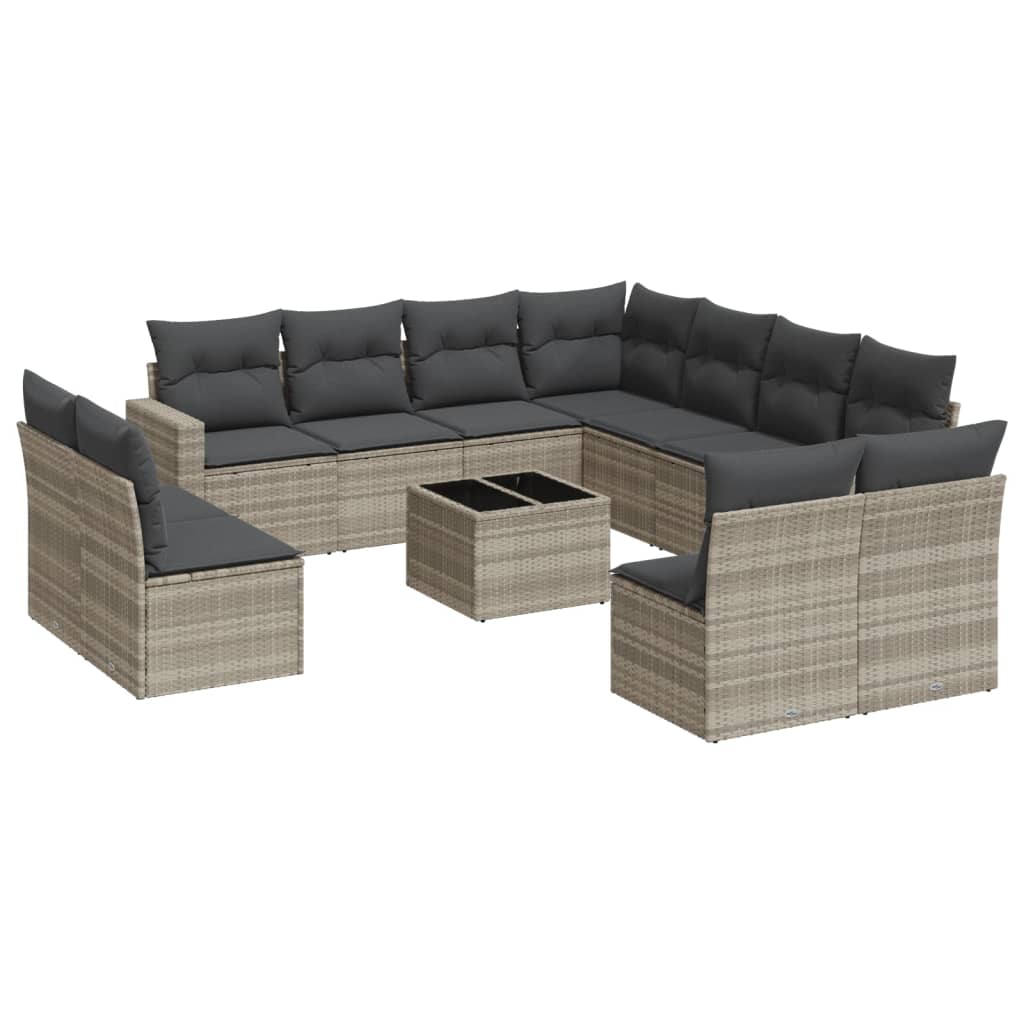 12-delige Loungeset met kussens poly rattan lichtgrijs is nu te koop bij PeponiXL, paradijselijk wonen!