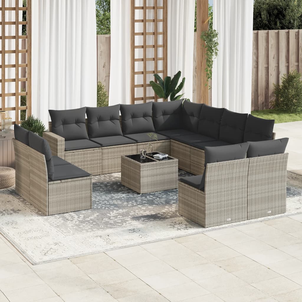 12-delige Loungeset met kussens poly rattan lichtgrijs is nu te koop bij PeponiXL, paradijselijk wonen!