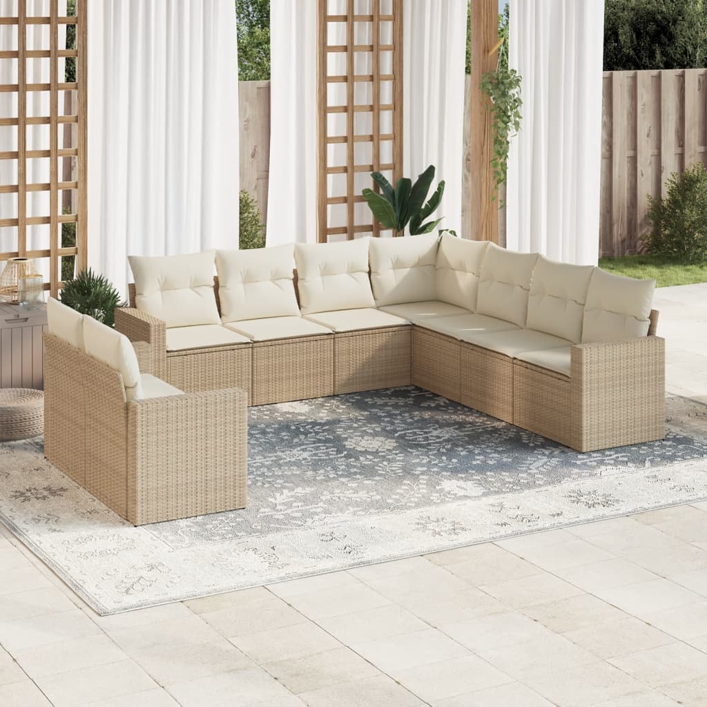 9-delige Loungeset met kussens poly rattan beige is nu te koop bij PeponiXL, paradijselijk wonen!