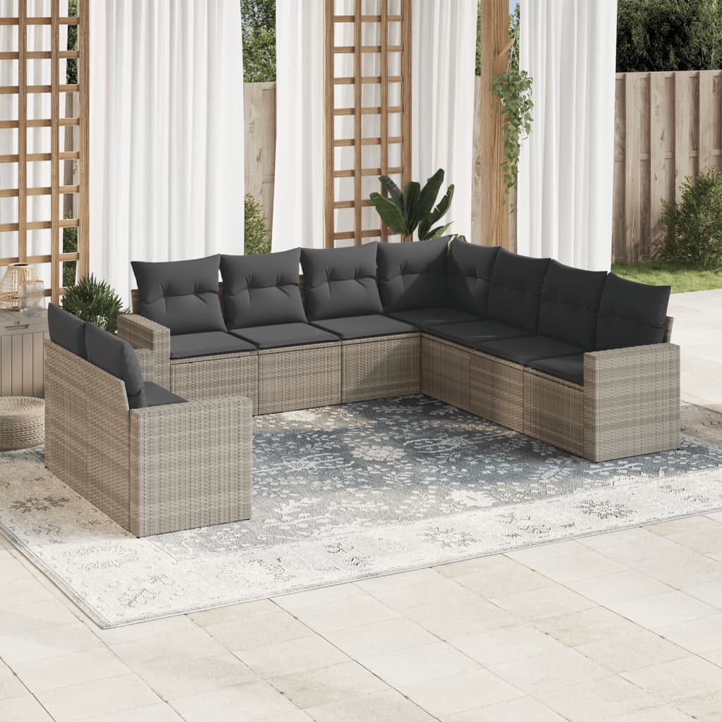 9-delige Loungeset met kussens poly rattan lichtgrijs is nu te koop bij PeponiXL, paradijselijk wonen!