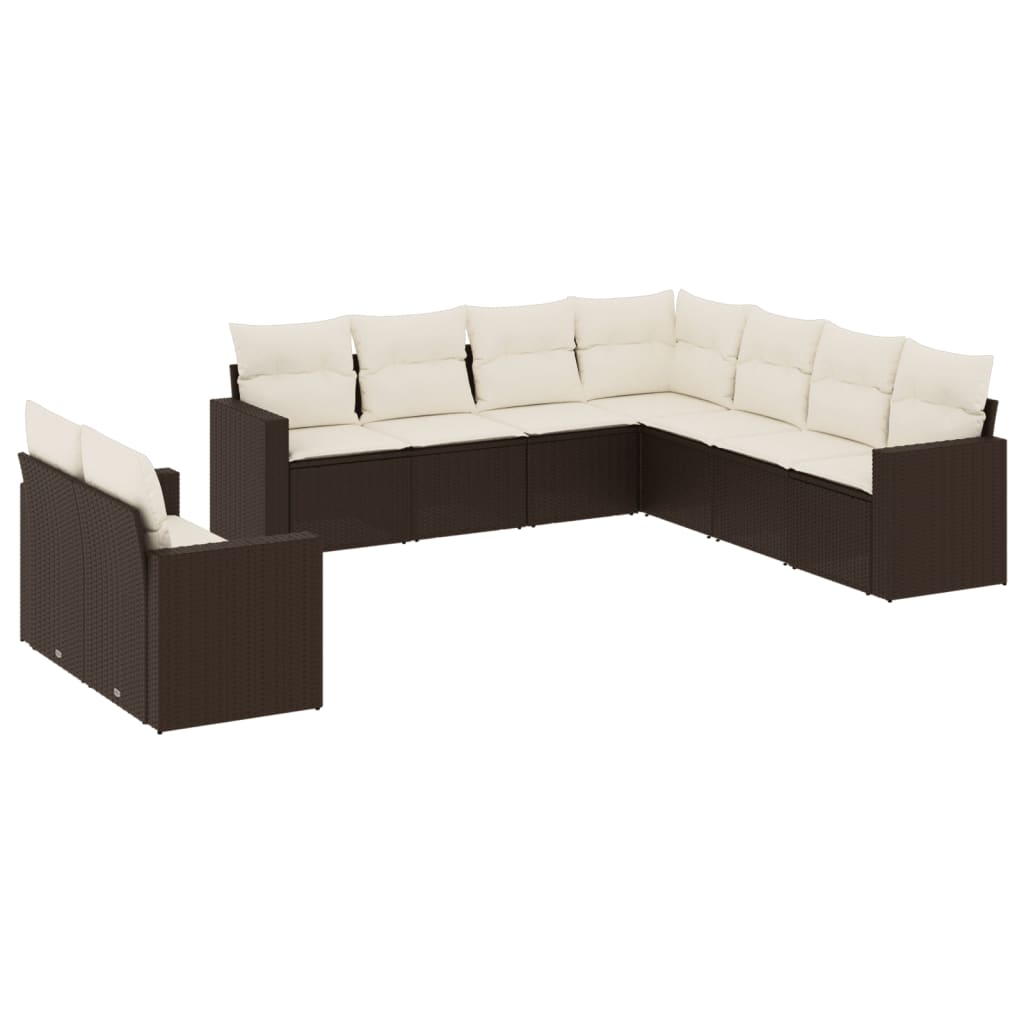 9-delige Loungeset met kussens poly rattan bruin is nu te koop bij PeponiXL, paradijselijk wonen!