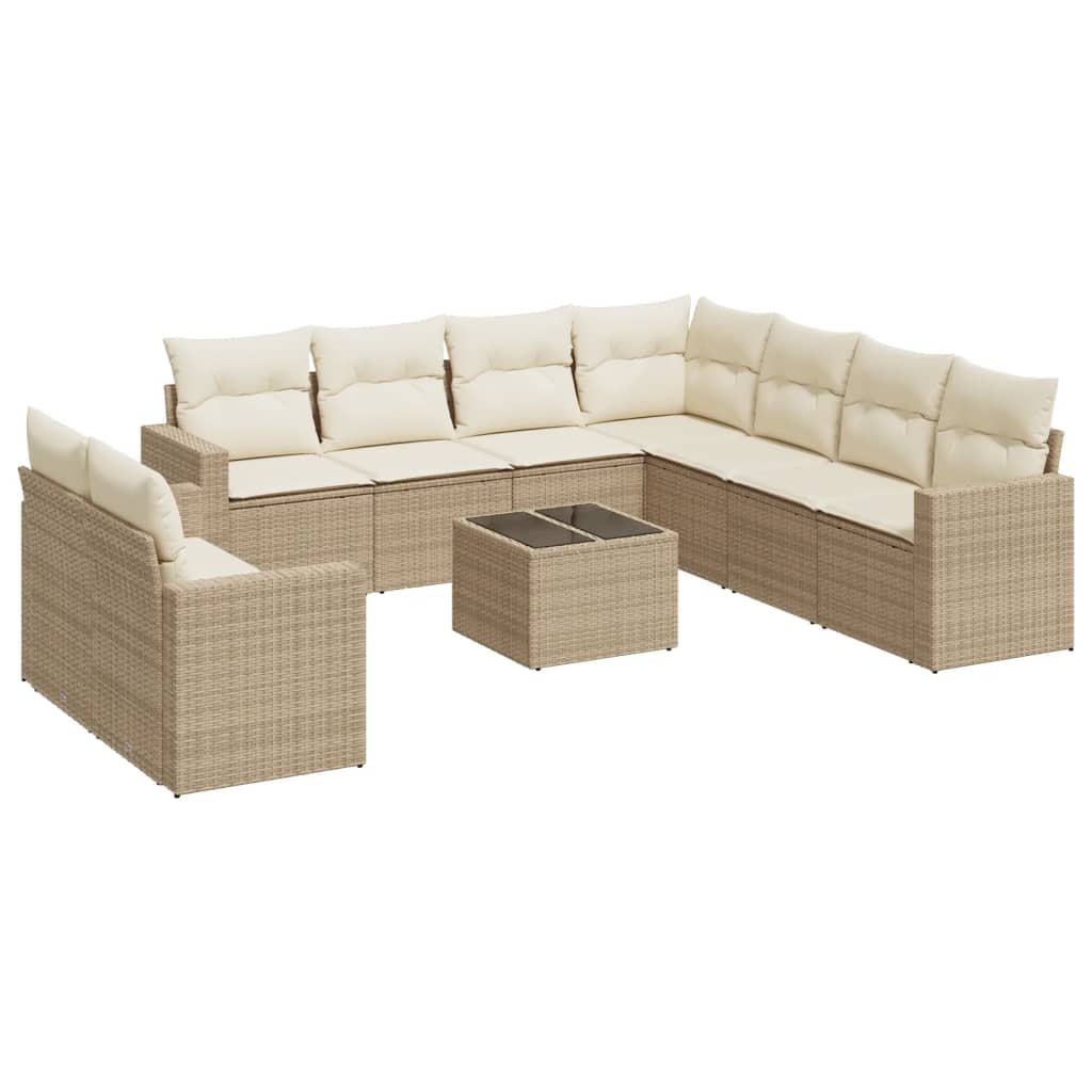 10-delige Loungeset met kussens poly rattan beige is nu te koop bij PeponiXL, paradijselijk wonen!