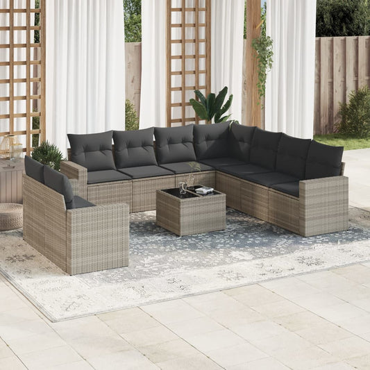 10-delige Loungeset met kussens poly rattan lichtgrijs is nu te koop bij PeponiXL, paradijselijk wonen!