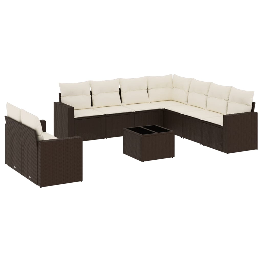 10-delige Loungeset met kussens poly rattan bruin is nu te koop bij PeponiXL, paradijselijk wonen!