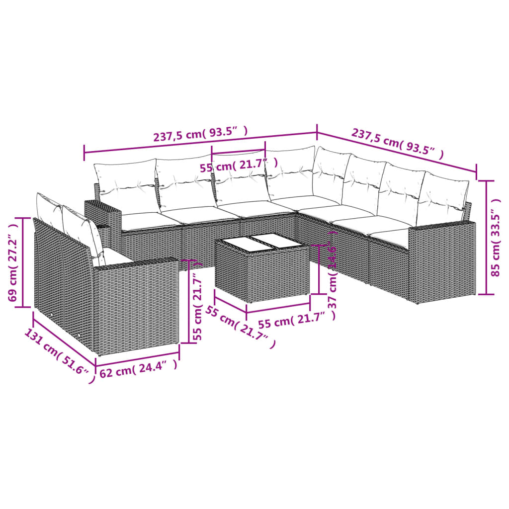 10-delige Loungeset met kussens poly rattan bruin is nu te koop bij PeponiXL, paradijselijk wonen!