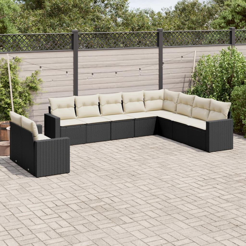 10-delige Loungeset met kussens poly rattan zwart is nu te koop bij PeponiXL, paradijselijk wonen!