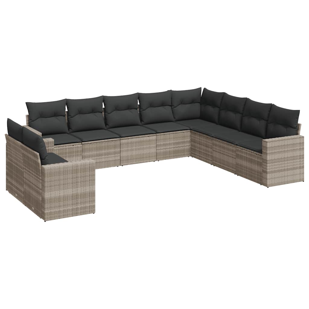 10-delige Loungeset met kussens poly rattan lichtgrijs is nu te koop bij PeponiXL, paradijselijk wonen!