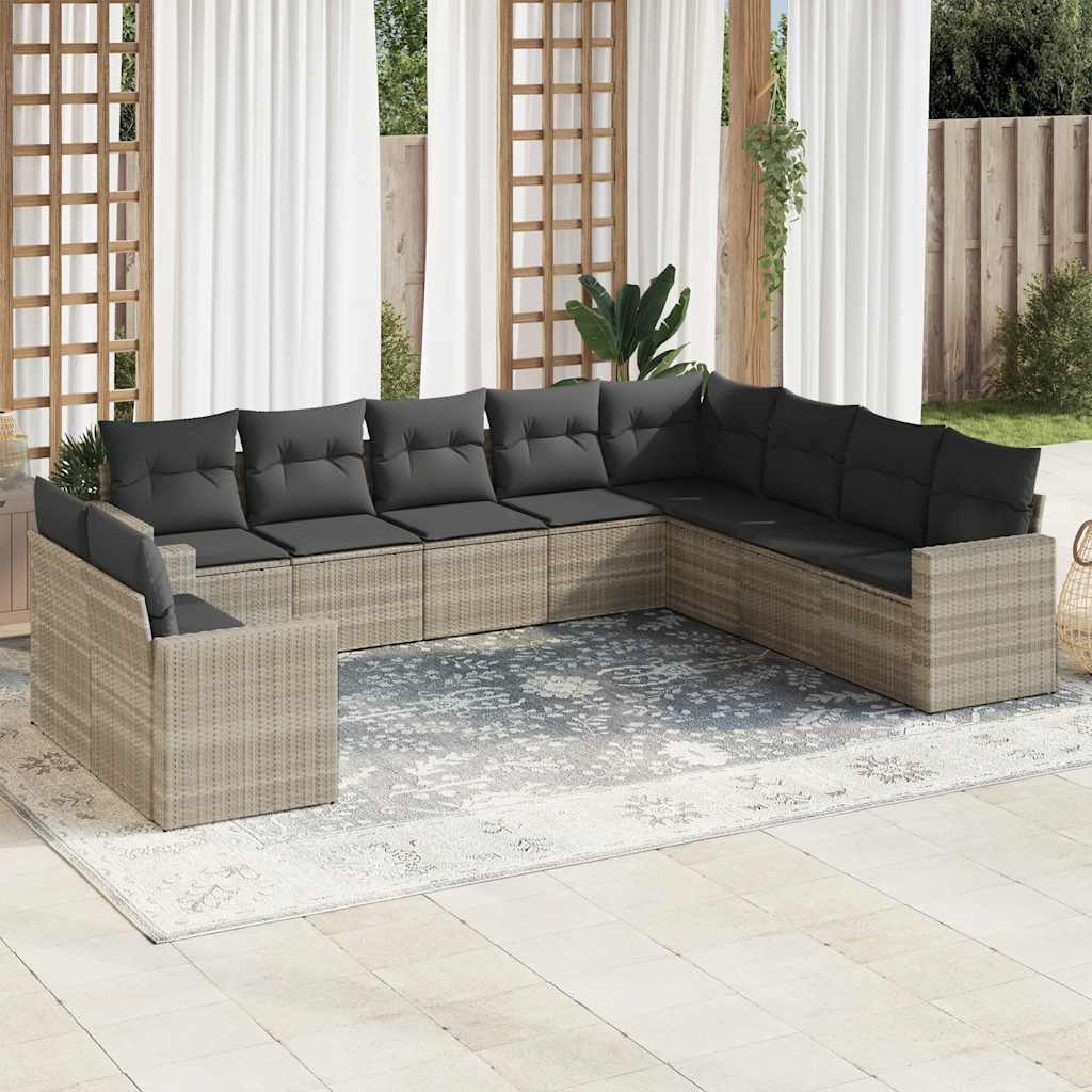 10-delige Loungeset met kussens poly rattan lichtgrijs is nu te koop bij PeponiXL, paradijselijk wonen!