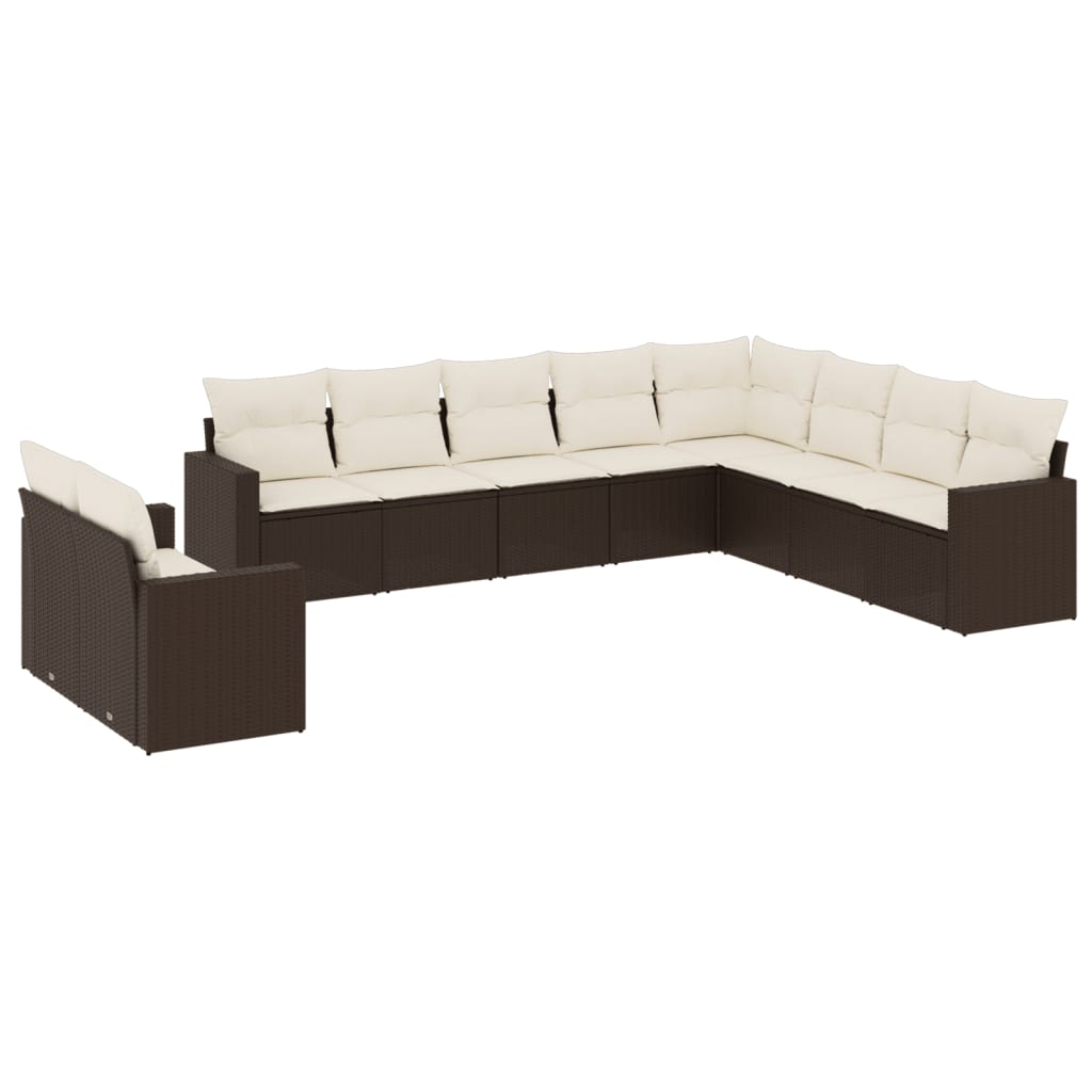 10-delige Loungeset met kussens poly rattan bruin is nu te koop bij PeponiXL, paradijselijk wonen!