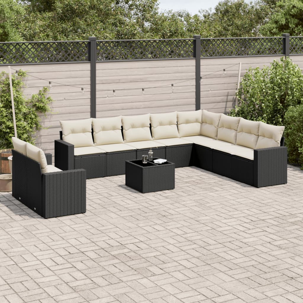 11-delige Loungeset met kussens poly rattan zwart is nu te koop bij PeponiXL, paradijselijk wonen!
