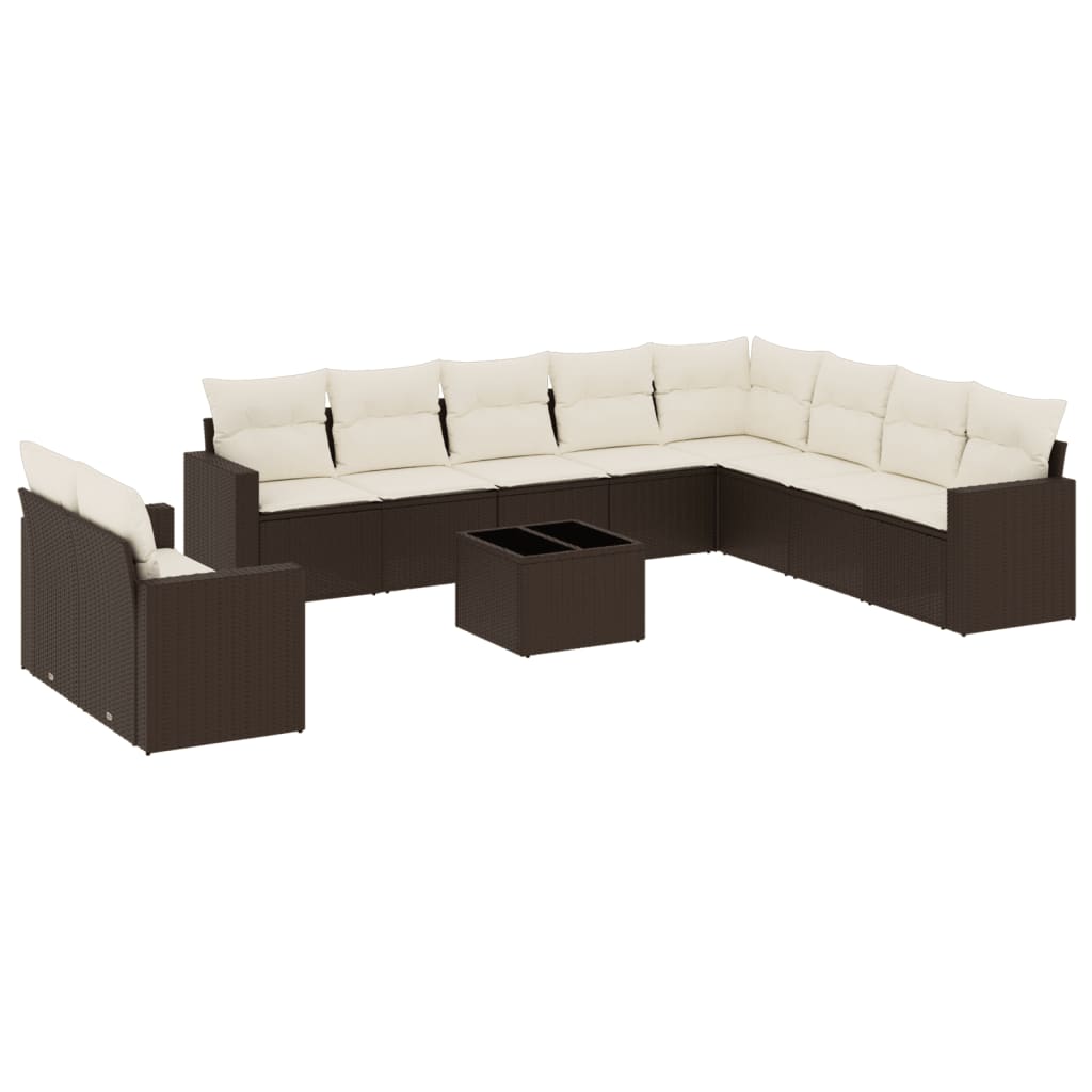 11-delige Loungeset met kussens poly rattan bruin is nu te koop bij PeponiXL, paradijselijk wonen!