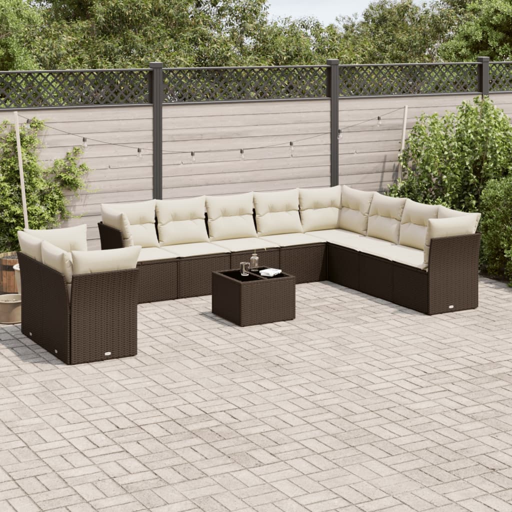 11-delige Loungeset met kussens poly rattan bruin is nu te koop bij PeponiXL, paradijselijk wonen!