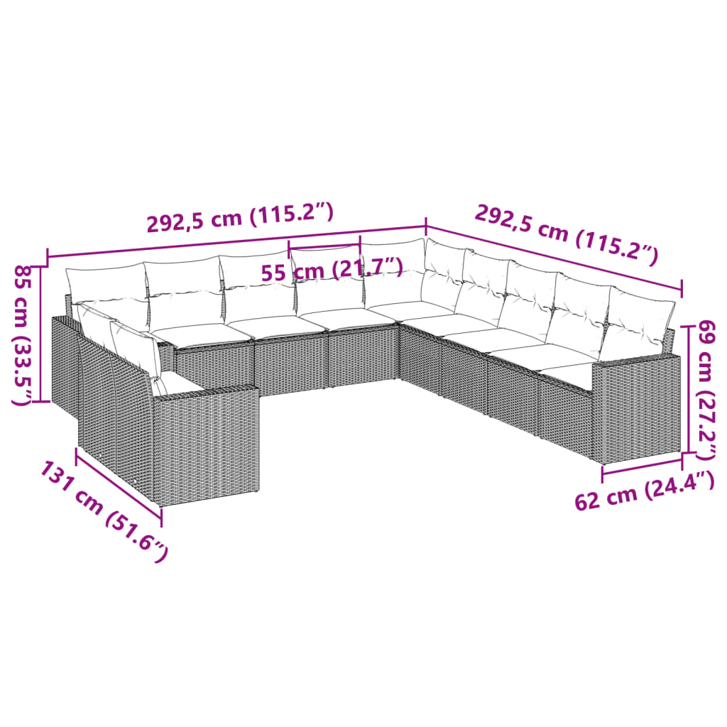 11-delige Loungeset met kussens poly rattan bruin is nu te koop bij PeponiXL, paradijselijk wonen!