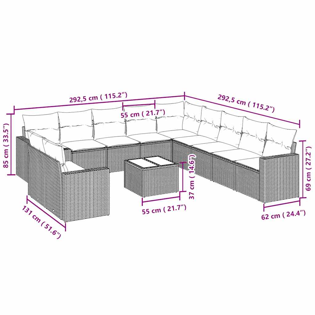 12-delige Loungeset met kussens poly rattan lichtgrijs is nu te koop bij PeponiXL, paradijselijk wonen!