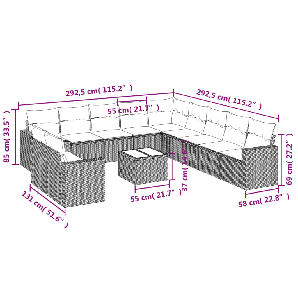 12-delige Loungeset met kussens poly rattan bruin is nu te koop bij PeponiXL, paradijselijk wonen!