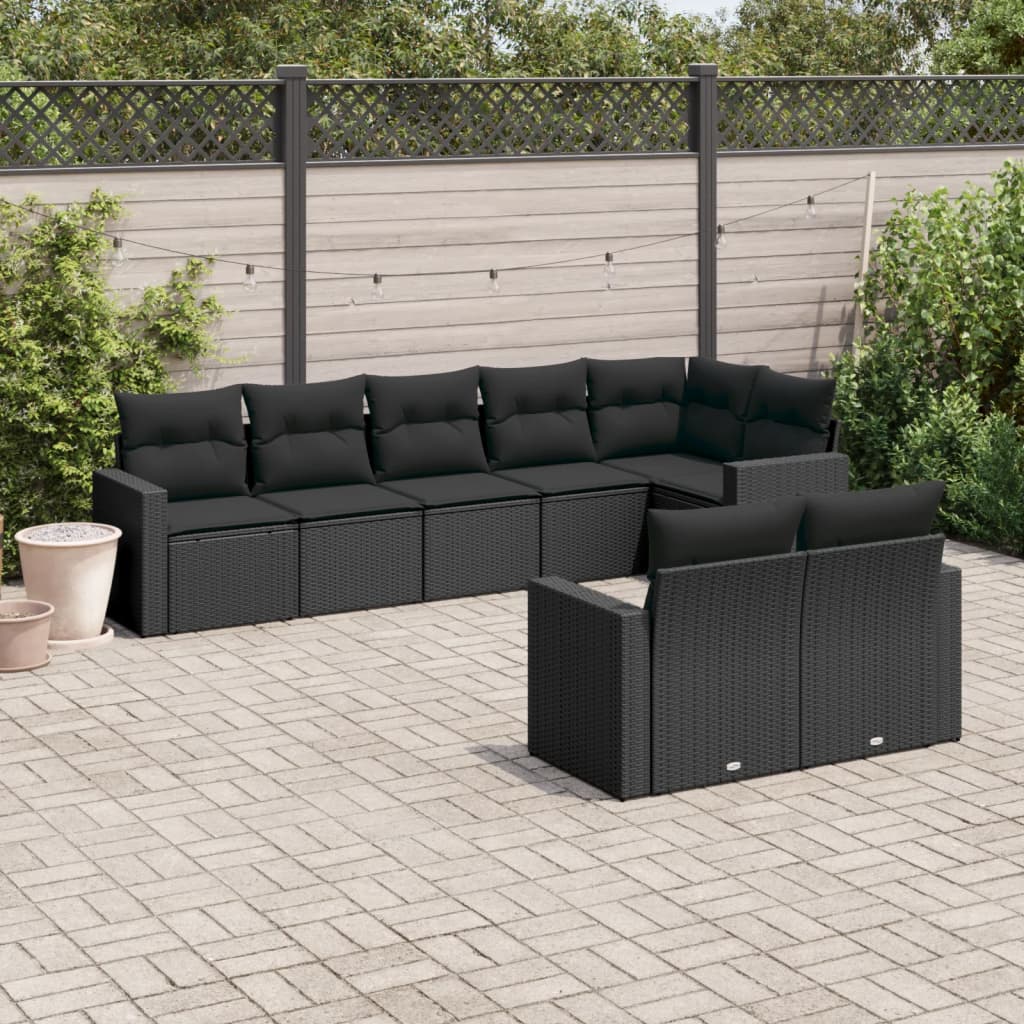 8-delige Loungeset met kussens poly rattan zwart is nu te koop bij PeponiXL, paradijselijk wonen!
