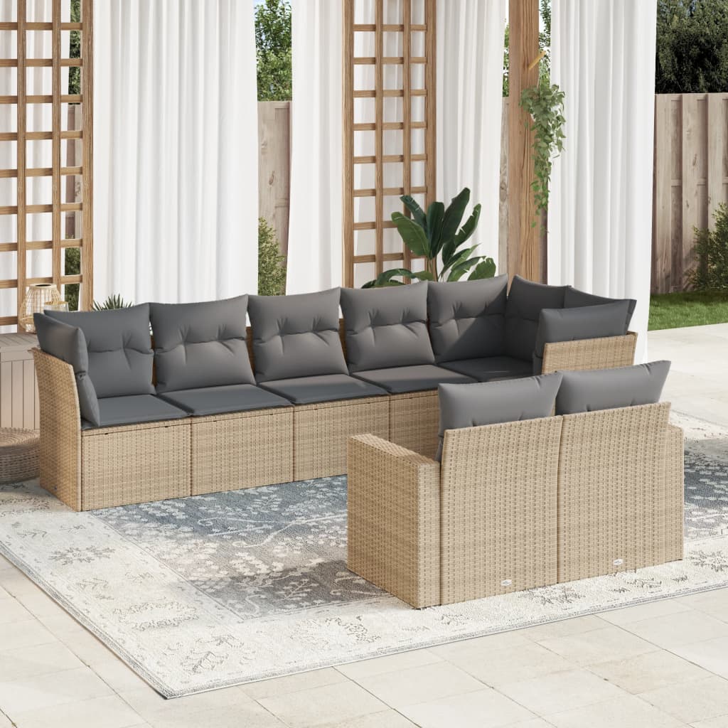 8-delige Loungeset met kussens poly rattan beige is nu te koop bij PeponiXL, paradijselijk wonen!