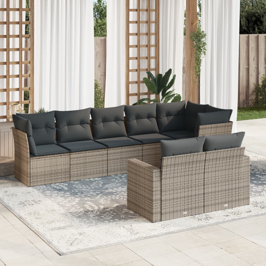8-delige Loungeset met kussens poly rattan grijs is nu te koop bij PeponiXL, paradijselijk wonen!