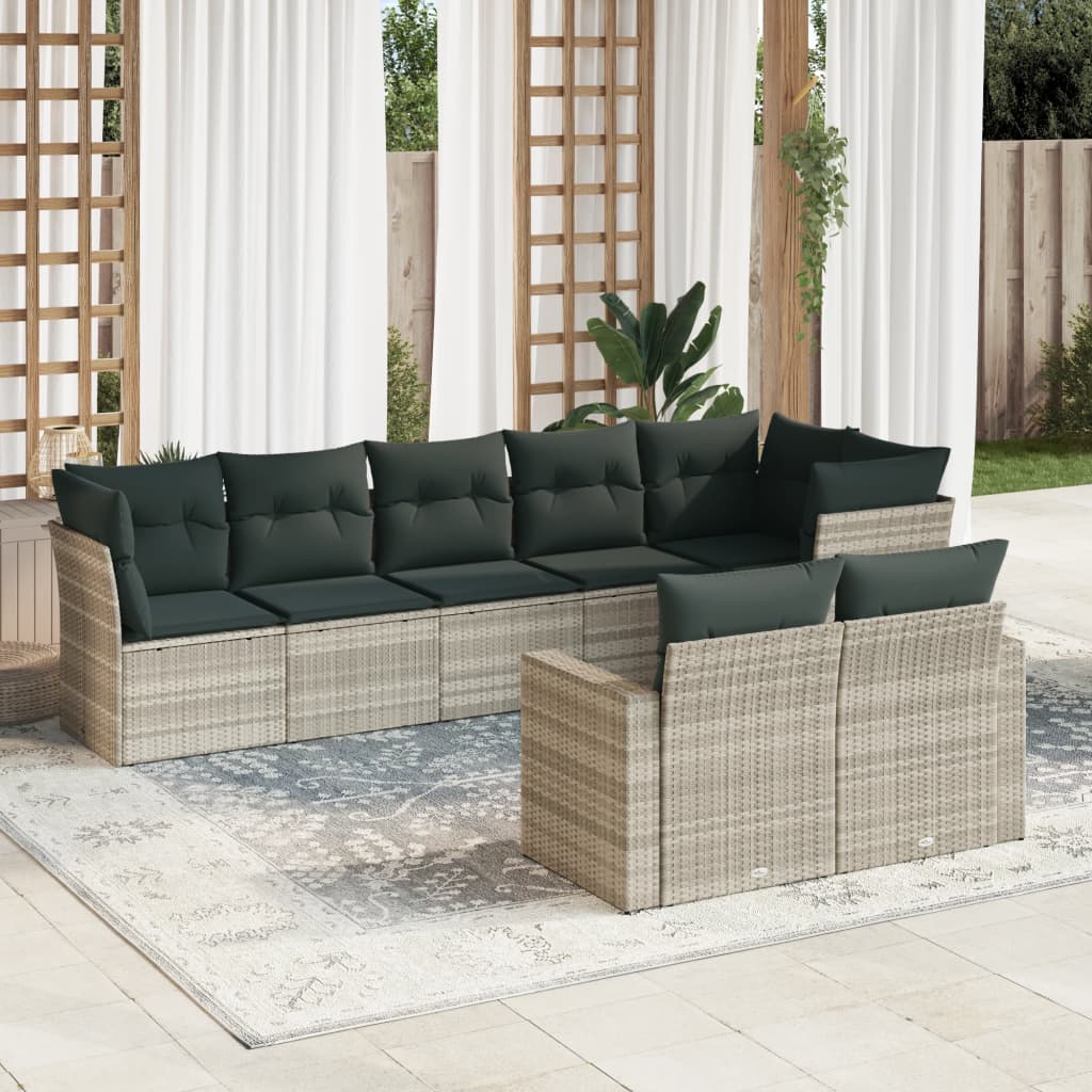 8-delige Loungeset met kussens poly rattan lichtgrijs is nu te koop bij PeponiXL, paradijselijk wonen!