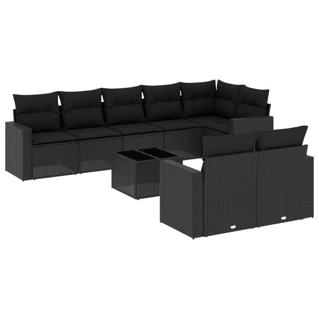 9-delige Loungeset met kussens poly rattan zwart is nu te koop bij PeponiXL, paradijselijk wonen!