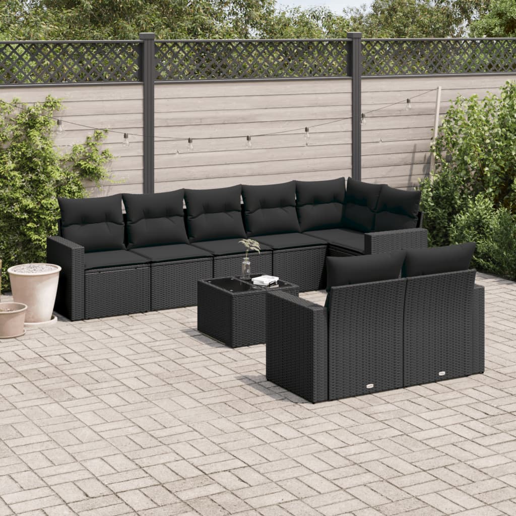 9-delige Loungeset met kussens poly rattan zwart is nu te koop bij PeponiXL, paradijselijk wonen!