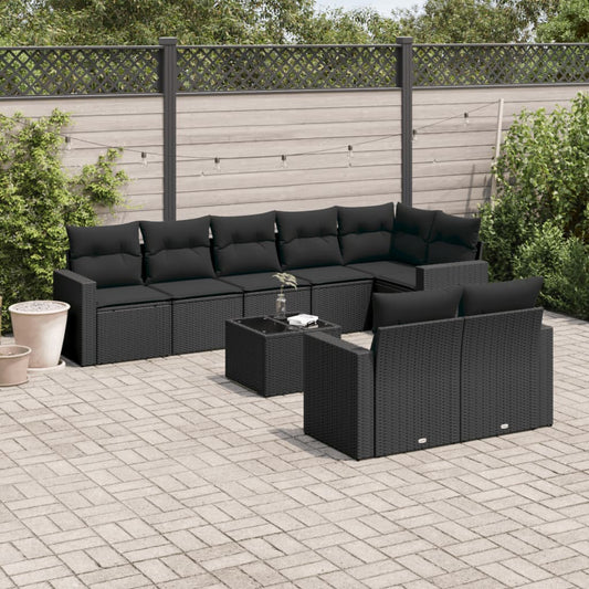 9-delige Loungeset met kussens poly rattan zwart is nu te koop bij PeponiXL, paradijselijk wonen!