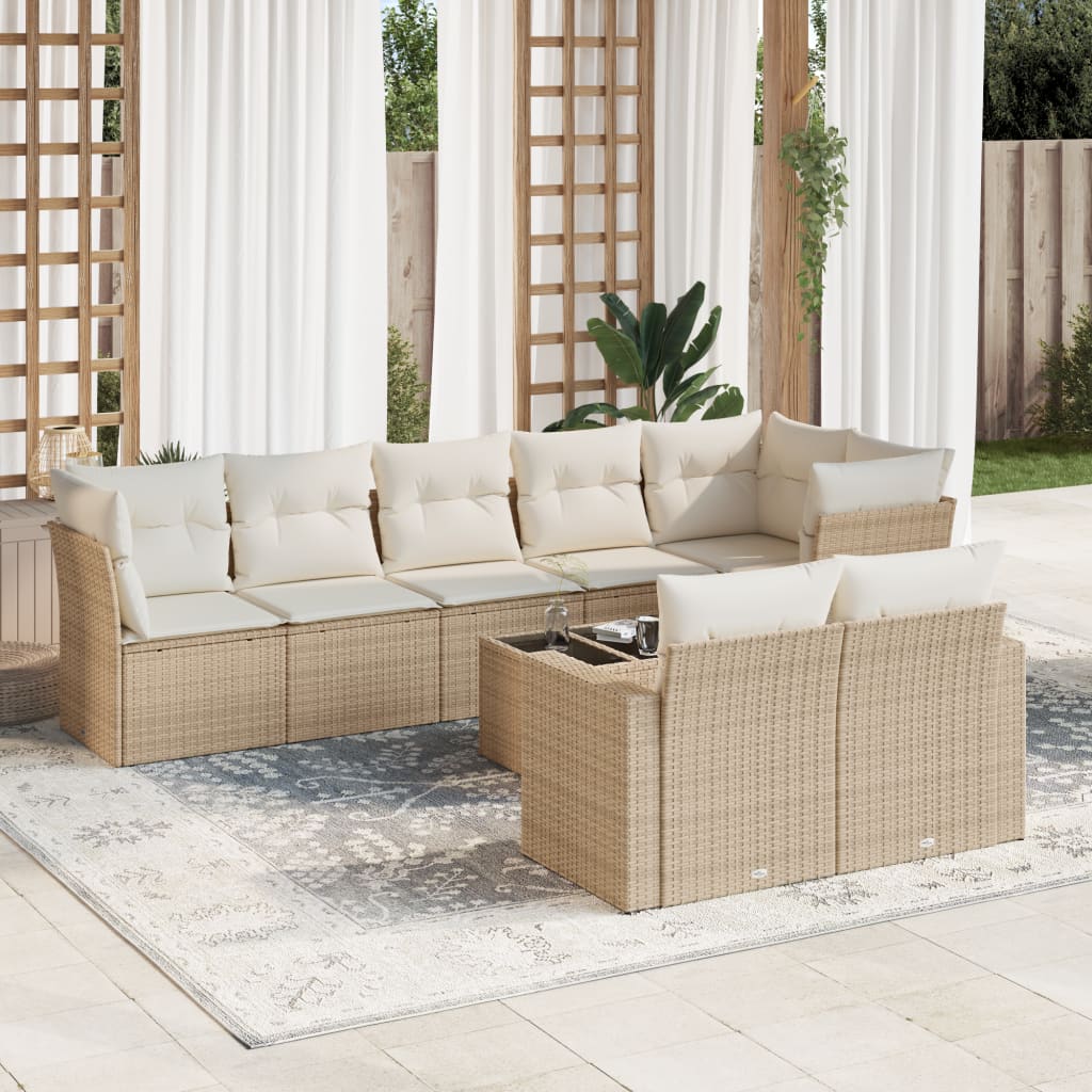 9-delige Loungeset met kussens poly rattan beige is nu te koop bij PeponiXL, paradijselijk wonen!