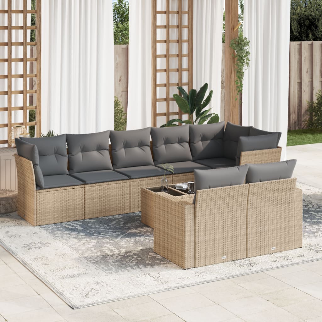 9-delige Loungeset met kussens poly rattan beige is nu te koop bij PeponiXL, paradijselijk wonen!