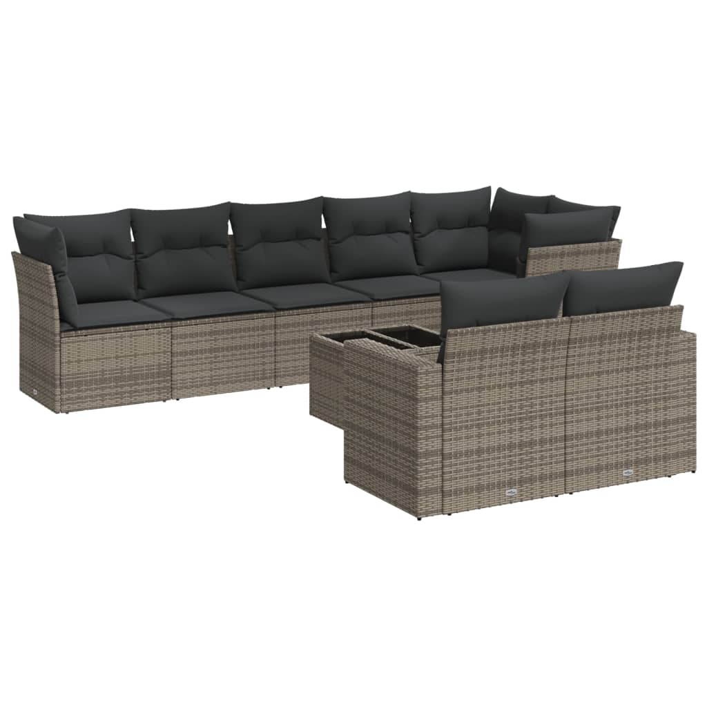 9-delige Loungeset met kussens poly rattan grijs is nu te koop bij PeponiXL, paradijselijk wonen!