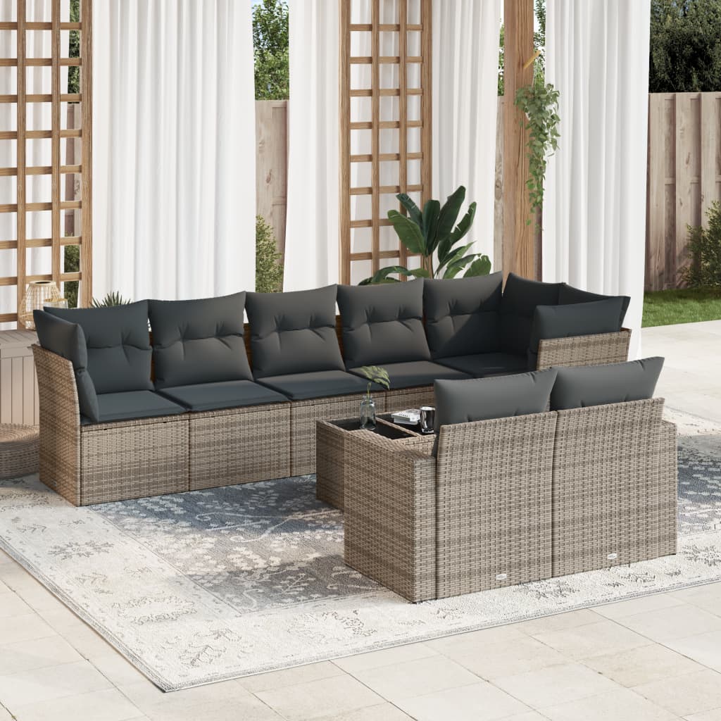 9-delige Loungeset met kussens poly rattan grijs is nu te koop bij PeponiXL, paradijselijk wonen!