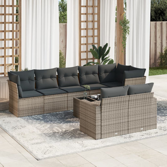 9-delige Loungeset met kussens poly rattan grijs is nu te koop bij PeponiXL, paradijselijk wonen!