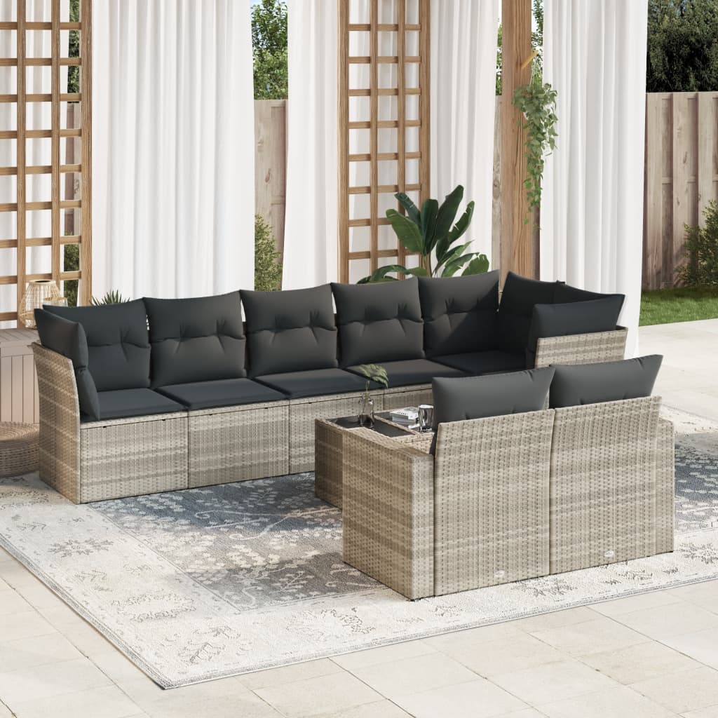 9-delige Loungeset met kussens poly rattan lichtgrijs is nu te koop bij PeponiXL, paradijselijk wonen!